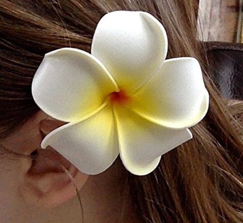 Hairpin Diy, Hawaiian Flower Hair, White Plumeria, Flower Foam, Foam Flower, Flower Hairpin, Hawaiian Plumeria, Soft Girl Outfits, White And Blue Flowers