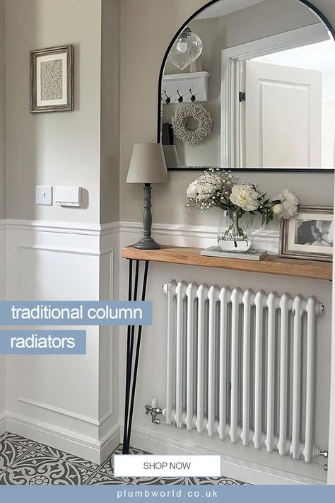 Love the traditional design in your home? Update your radiators with our lightweight, classic radiators. They come in white, grey and black finishes to match your perfect interior design style. These elegant radiators also come in horizontal and vertical orientations so they can fit into any space in your home. Radiator Ideas, House Renovation Design, Interior Wall Colors, Home Radiators, Column Radiator, Hallway Designs, Column Radiators, Hall Decor, Small Hallways