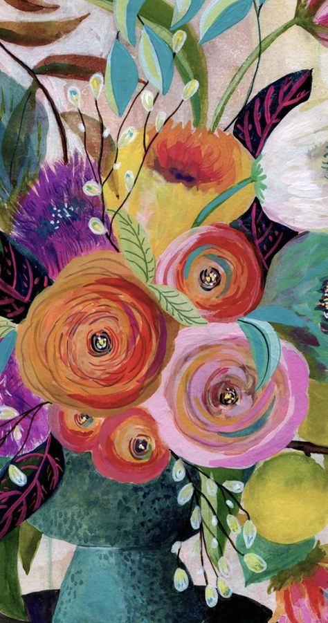 Art With Suzanne, Large Flowers Painting, Whimsical Floral Art, Zinnias Painting, Painting Ideas Floral, Gouche Paintings, Rose Garden Quilt, Crafts With Paint, Inspo For Painting