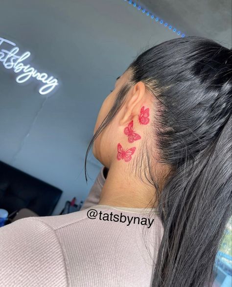 Butterfly Neck Tattoo, Behind Ear Tattoos, Side Neck Tattoo, Rib Tattoos For Women, Cute Hand Tattoos, Pretty Hand Tattoos, Neck Tattoos Women, Mommy Tattoos, Tattoos For Women Half Sleeve