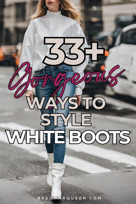 "Find the perfect way to style your white boots for a festival with our blog post featuring 33 outfit ideas that will make you stand out from the crowd. From bohemian dresses to funky accessories, we've got you Outfit With White Ankle Boots, Cream Colored Combat Boots Outfits, White Ankle Boots Outfit Spring, Ankle White Boots Outfit, Chelsea White Boots Outfit, How To Wear White Cowboy Boots, What To Wear With Cream Boots, White Boot Heels Outfit, White Booties Outfit Spring