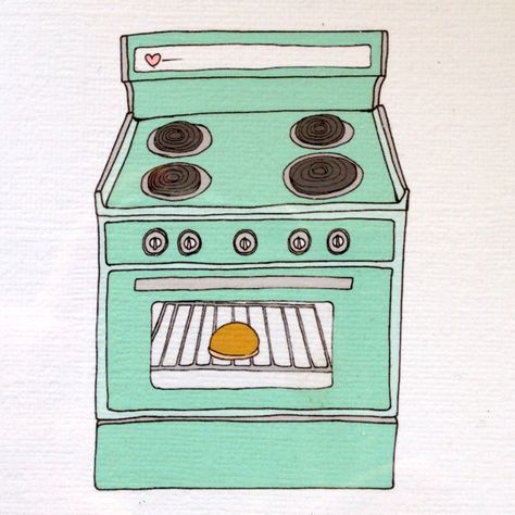 Bun in the oven Oven Drawing Easy, Oven Drawing Cartoon, Oven Sketch, Starbucks Sketch, Oven Drawing, Oven Illustration, Baking Drawing, Retro Oven, Cake Oven