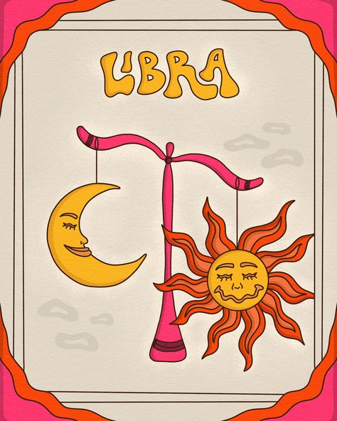 Libra Illustration, Libra Design, Libra Sun, Libra Art, Chill Songs, Horoscope Art, Astrology Libra, Retro Artwork, Astrology Art