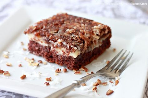 Love Of Family & Home: Upside-Down German Chocolate Cake Upside Down German Chocolate Cake Recipe, Butter Packaging, Chocolate Pudding Desserts, German Chocolate Cake Recipe, Dessert From Scratch, Love Of Family, Stick Butter, Candy Cakes, German Chocolate Cake