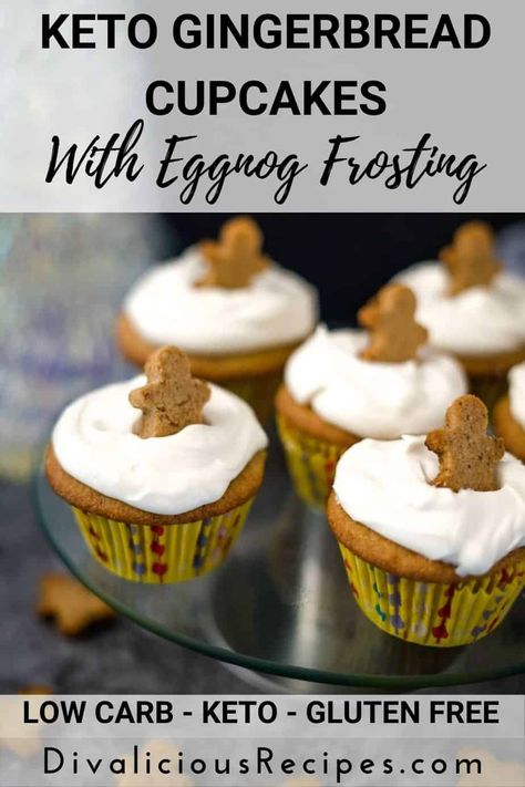 Keto Gingerbread Muffins, Eggnog Muffins, Eggnog Frosting, Keto Gingerbread, Christmas Keto, Low Carb Cupcakes, Keto Muffins, Low Carb Christmas, Keto Cupcakes