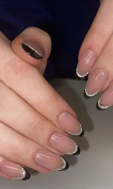 26 Best New Year’s Nails That Are Getting Hot in 2023 French Tips For New Years, New Yrs Nails Nailart, New Years Eve French Tip Nails, New Years Nails Round, Net Years Nails, Newyear Nails New Years Eve, New Year’s Eve Nails Black, Silver Nye Nails, New Year Nails Design 2024 Black