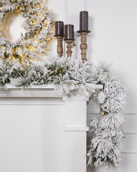 9ft X 12in Heavy Snow Flocked Long Needle LED Lit Garland Boxwood Garland, Flocked Garland, Led Garland, Pre Lit Garland, Snowy Woods, White Spruce, Norfolk Pine, Snow Flock, Birch Branches