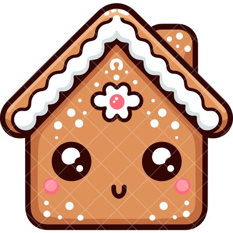 Cute Christmas Illustration Art, House Ideas Drawing, Kawaii Christmas Art, Kawaii Drawings Christmas, Kawaii Art Christmas, Kawaii Christmas Drawings, Cute Gingerbread House Ideas, Kawaii Gingerbread, Cute Gingerbread House