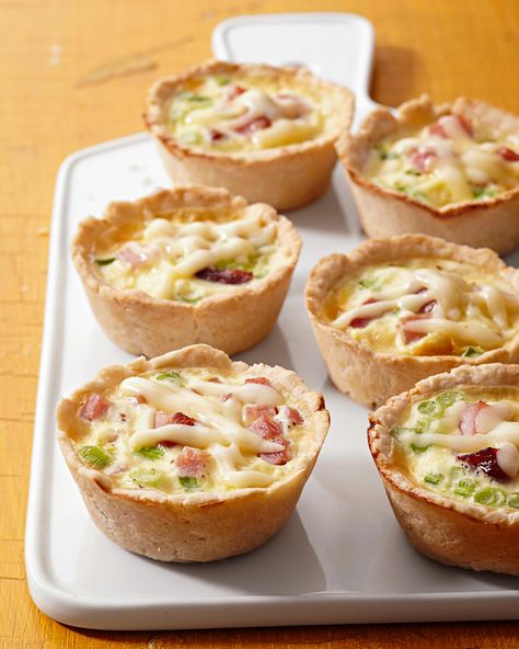 Ham and Swiss Quiche Cups Ham And Swiss Quiche, Swiss Quiche, Quiche Cups, Ham And Swiss, Frozen Appetizers, Make Ahead Appetizers, Muffin Tin Recipes, Breakfast Quiche, Delicious Appetizer Recipes