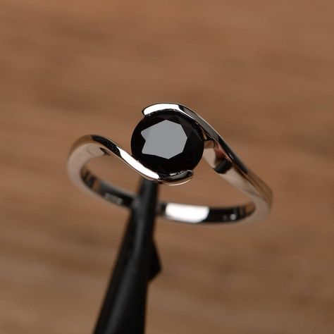 Black Diamond Solitaire Ring, Topaz Wedding Ring, Black Spinel Ring, Crystal Drawing, Black Diamond Solitaire, Sterling Silver Promise Rings, Engagement Ring Prices, Spinel Ring, London Blue Topaz Ring