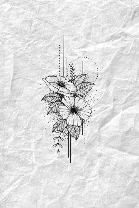 Virgo Tattoo With Flowers, Geometric Flower Bouquet Tattoo, Floral Virgo Tattoo, Geometric Flower Tattoo Design Women, Birth Flower Tattoos Geometric, Geometric Birth Flower Tattoo, Angel Inspired Tattoo, Geometric Dot Work Tattoo Design, Geometric Tattoo Design Women