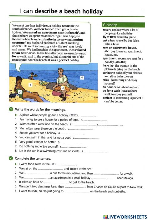 My Holidays Worksheet, Summer Holidays Worksheet, Esl Worksheets For Beginners, How To Teach Grammar, Teaching Verbs, Basic Vocabulary, Summer Worksheets, Holiday Worksheets, English Stories For Kids