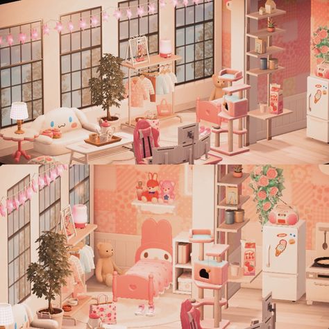 Pink Villagers Acnh, Acnh Apartment, Work Out Room Ideas Home, Acnh Sanrio, Animal Crossing Music, Acnh Interior, Acnh House, Cottagecore Animal Crossing, Pink Sanrio