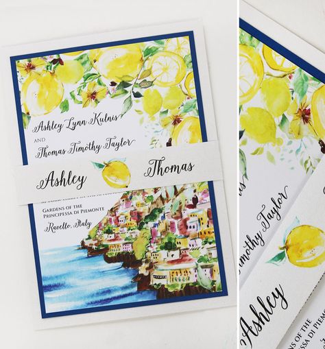 Almafi Coast Wedding, Italian Theme Bridal Shower, Weeding Themes, Selfmade Gifts, City Wedding Invitations, Amalfi Wedding, Painted Wedding Invitation, Italy Birthday, Watercolour Wedding Stationery