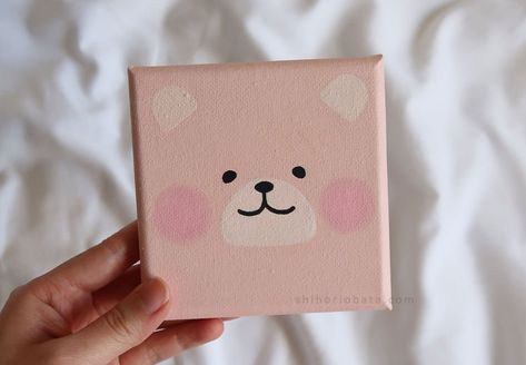 30 DIY Easy Acrylic Canvas Painting Ideas Cute Bear Paintings On Canvas, Mini Canvas Cat Painting, Easy Small Paintings For Beginners, Small Square Canvas Painting Ideas Easy, Tiny Paintings Ideas Easy, Tiny Canvas Ideas, Easy Frog Painting, Pastel Canvas Painting, Square Canvas Painting Ideas