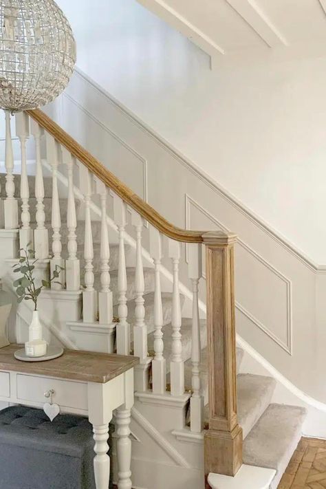 These 15 wood panelling stairs ideas will help to raise the roof in your home… a charming and timeless addition that will add value, and depth to a hallway. Whether you have a small hallway, or an expansive space. Wood panelling stairs can be a great way to add interest and break up the monotony of plain walls. It’s a decorating style that’s suitable for new build properties, to grade listed buildings as there is so many ways to do it. Continue >> Panelling Stairs, Hallway Panelling Ideas, Hallway Decorating Colours, Beige Living Room Walls, Stairs And Hallway Ideas, Hallway Panelling, Panelling Ideas, Stair Paneling, Painted Staircases