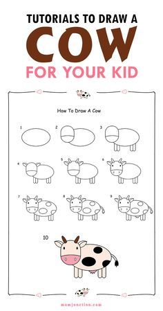 2 Easy Tutorials To Draw A Cow For Kids Draw A Cow, Trin For Trin Tegning, Cow Drawing, Kids Canvas Art, Easy Drawings For Kids, A Cow, Guided Drawing, Cute Easy Drawings, Art Drawings For Kids