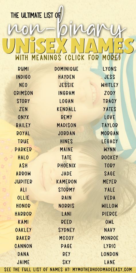 Looking for a unisex baby name that can be used for both girls and boys? Well, you’re in luck! Keep Reading for our list of over 400+ Unisex baby names (Gender neutral baby names) to choose from! Unisex Names Aesthetic, Unisex Names List, Celestial Baby Names, Gender Neutral Baby Names, Neutral Baby Names, Neutral Names, Unisex Names, Sims Names, Unisex Baby Names