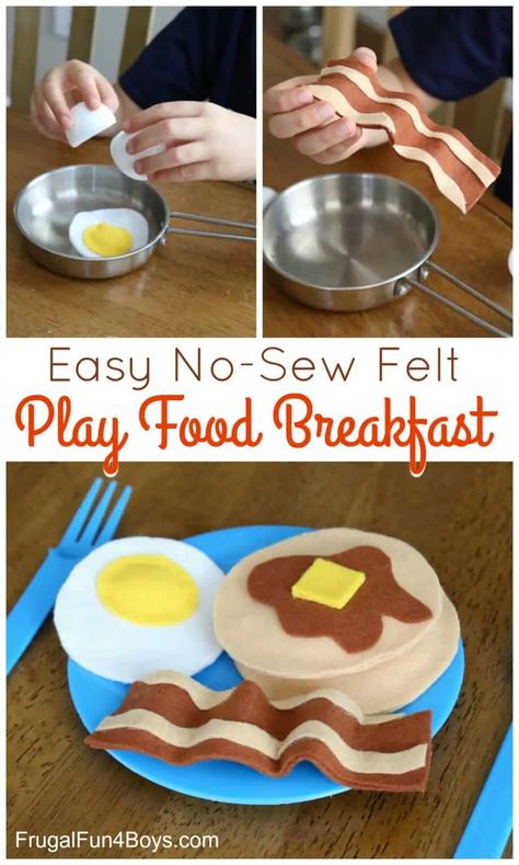 55 Felt Crafts Kids Can Make {No Sew, Sewing & Play Mats} Easy Felt Food No Sew, Felt Pancakes Diy, Felt Breakfast Food, Felt Play Food Diy, Easy Felt Food Diy, Diy Toy Food, Diy Play Food For Kids, Easy Felt Food, Breakfast With Pancakes