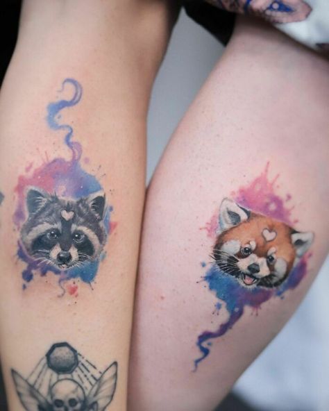 Matching Panda Tattoos, Red Panda Tattoo Design, Matching Raccoon Tattoo, Trash Panda Tattoo, Kindness Tattoo, Red Panda Tattoo, Dino Tattoos, Racoon Tattoo, Best Friend Tattoo Ideas