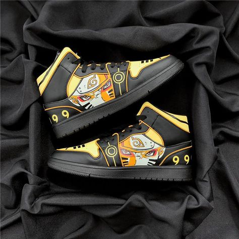 Naruto x Mid-Top Sneakers - AnimeFootWear Naruto Nails, Naruto Nine Tails, Hip Hop Sneakers, Naruto Shoes, Nine Tails, Anime Sneakers, Kurama Naruto, All Black Shoes, Top Anime