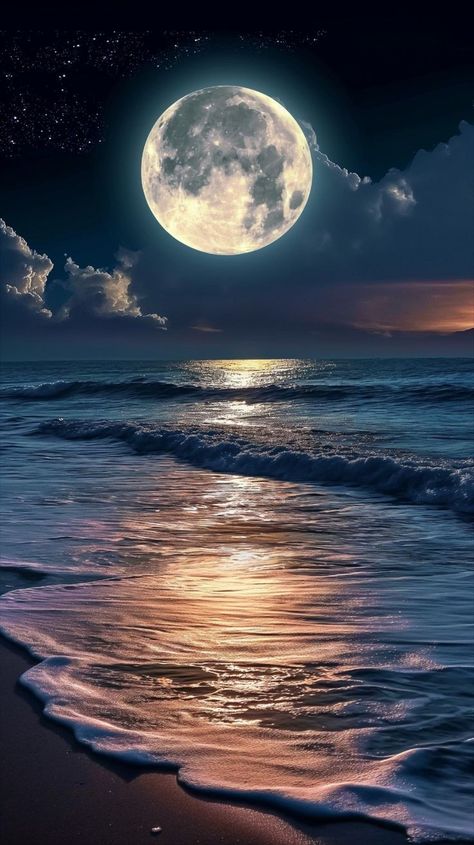 Moon Water Wallpaper, Moon Artwork Paintings, Moon And Water Wallpaper, Moon And Beach, Moon Over Ocean, Painting And Embroidery, Moon Over Water, Moon Ocean, Moonlight Beach