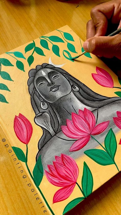 Drawing Ideas Buddha, Shivratri Drawing Ideas, Aadiyogi Shiv Photo Drawing, Adi Yogi Painting, Adi Yogi Drawing, Simple Shiva Painting, Mahadev Acrylic Painting, Adiyogi Painting On Canvas, Self Love Canvas Painting