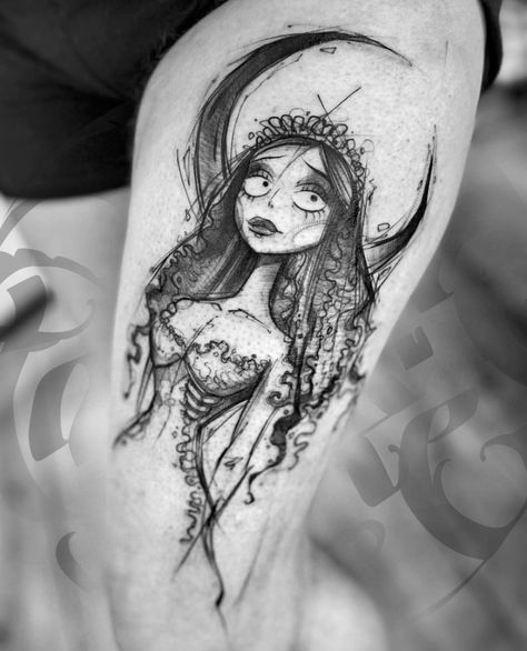 Dark Whimsical Aesthetic, Corpse Bride Tattoo, Dark Whimsical, Bride Tattoo, Sketch Tattoos, Tim Burton Tattoo, Emo Tattoos, The Corpse Bride, Small Matching Tattoos