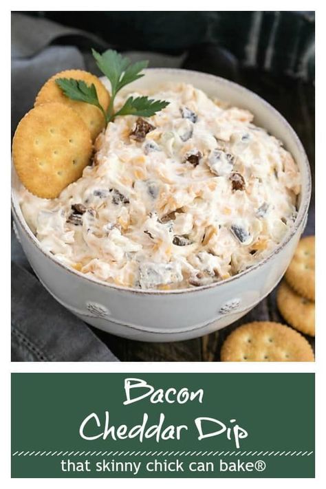 Bacon Cheddar Cheese Dip - a super easy appetizer that's impossible to resist! #dip #cheddar #bacon #crackdip #milliondollardip #gameday #thatskinnychickcanbake Cheddar Cheese Dip, Bacon Dip Recipes, Bacon Cheddar Dip, Bacon Cheese Dips, Cold Dip Recipes, Cheddar Dip, Bacon Dip, Bacon Cheddar, Cheese Dip