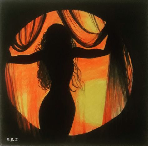 Dark Colour Painting, Sillhoute Art Painting, Female Silhouette Painting, Silowets Art, Silhoutte Ideas Art Nature, Silohette Artwork Easy, Silouttes Art Painting, Silhouette Art People, Silluet Paintings