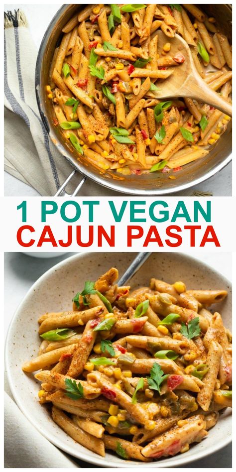 Vegan Cajun Pasta, Creamy Cajun Pasta, Vegan Cajun, Creole Food, Meatless Mains, Cajun Pasta, Quick Vegan, Vegan Pasta Recipes, Cajun Chicken Pasta