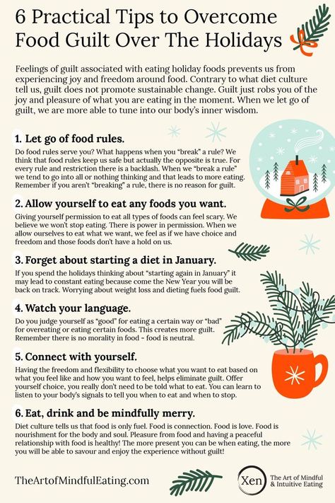 If you struggle with feelings of guilt or shame about the way you eat during the festive season, here are 6 tips to help you. How To Not Feel Guilty About Eating, Food Guilt, Feeling Guilty, Food Rules, Diet Culture, Eating Tips, Peace Quotes, Intuitive Eating, Holiday Food