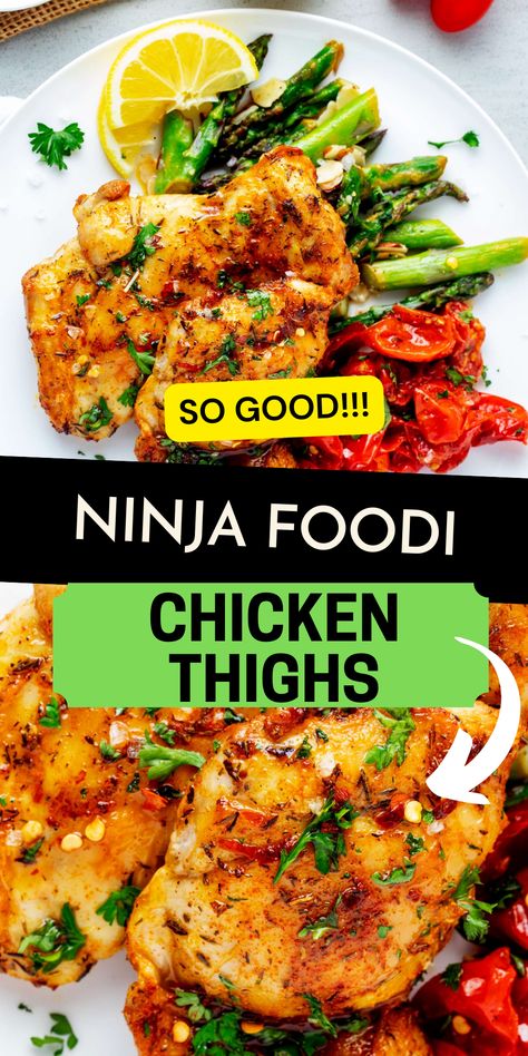 Looking for a super-easy crowd-pleasing recipe? Look no further than these Ninja Foodi Chicken Thighs! This recipe is perfect for busy weeknights when you want to serve something delicious and satisfying without spending hours in the kitchen. Give this recipe a try, and it is sure to become one of your go-to chicken recipes. Ninja Foodie Chicken Thigh Recipes, Chicken Thigh Recipes Ninja Foodi, Ninja Chicken Recipes, Chicken Recipes Ninja Foodi, Ninja Foodi Recipes Chicken, Ninja Foodi Chicken Thighs, Ninja Foodi Chicken Recipes, Easy Dinner Recipes For Family, Quick Pasta Dishes