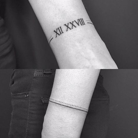 Anniversary Tattoo Ideas, Roman Numbers Tattoo, Numbers Tattoo, Finger Tattoos For Couples, Anniversary Tattoo, Wrist Bracelet Tattoo, Small Couple Tattoos, Roman Numeral Tattoos, Tattoos Infinity