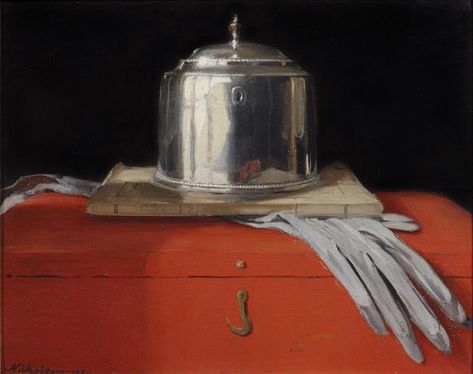 Sir William Nicholson, “Silver Casket and Red Leather Box”; oil on canvas (1920) William Nicholson, Sir William, Conran Shop, Piet Mondrian, Leather Box, Paintings I Love, Hyperrealism, Still Life Art, British Art