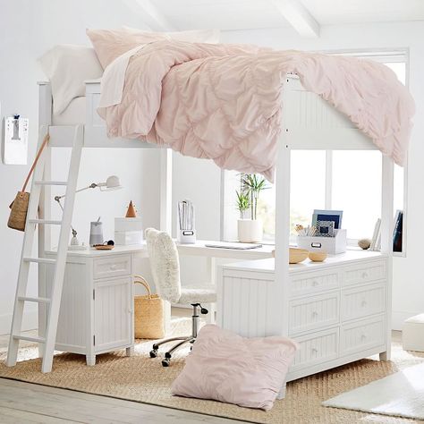 Loft Bed Full, Loft Beds For Teens, Girls Loft Bed, Beds For Small Rooms, Bed Full, Cute Bedroom Ideas, Dekorasi Kamar Tidur, Cute Bedroom Decor, Cozy Room Decor