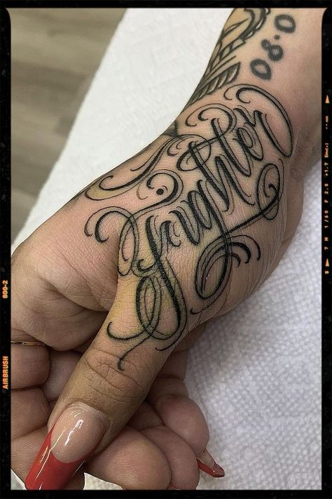 Baddie Tattoo Inspiration - Hand Tattoo Inspiration Fighter Word Tattoo, Forearm Tattoos Words Lettering, Hand Word Tattoos, Hand Script Tattoo, Fighter Tattoo Woman, Hand Tattoo Quotes, Script Hand Tattoo, Lettering Hand Tattoo, Hand Tattoo Placement