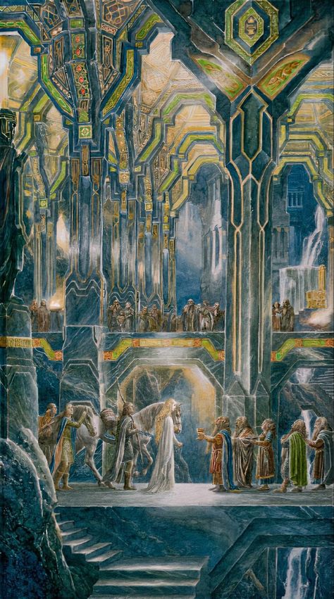 Alan Lee Art, Tolkien Artwork, Tolkien Illustration, Minas Tirith, Lotr Elves, Alan Lee, John Howe, Tolkien Elves, Middle Earth Art