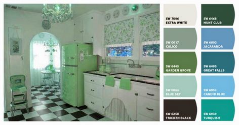 Benny B's Painting: Retro Kitchen Color Palette Color Palette Retro, Kitchen Color Palette, Vintage Paint Colors, Kitchen Color Palettes, Kitchen Looks, Light Blue Kitchens, Retro Kitchens, 1950s Decor, Kitchen Green