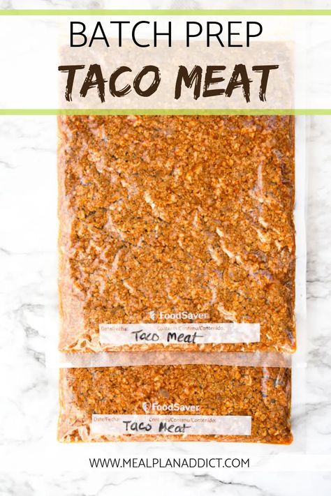 Prep Freezer Meals, Meat Freezer, Freezing Meals, Batch Prep, Freezer Dinners, Taco Meat Recipes, Freezer Friendly Meals, Freezable Meals, Freezer Meal Planning