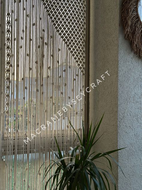 "Dive into the world of boho-chic with this handcrafted Macrame Curtain. Its intricate design transforms windows into a work of art. Perfect for any room, it provides privacy while letting natural light in. Great for a bohemian decor theme. #MacrameCurtain #BohoChic #Handmade #HomeDecor Closet Cover, Macrame Gift, Macrame Curtains, Color Room, Small Curtains, Curtain For Door Window, Macrame Curtain, Modern Macrame, Door Curtain