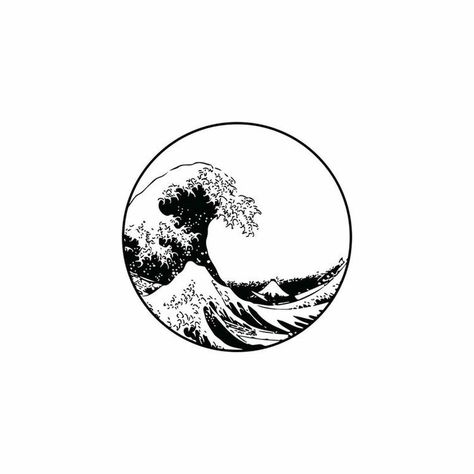 Japanese Wave Tattoos, Round Tattoo, Wave Tattoo Design, Circle Tattoo, Circle Tattoos, Ocean Tattoos, Small Tattoos Simple, Japanese Waves, The Great Wave