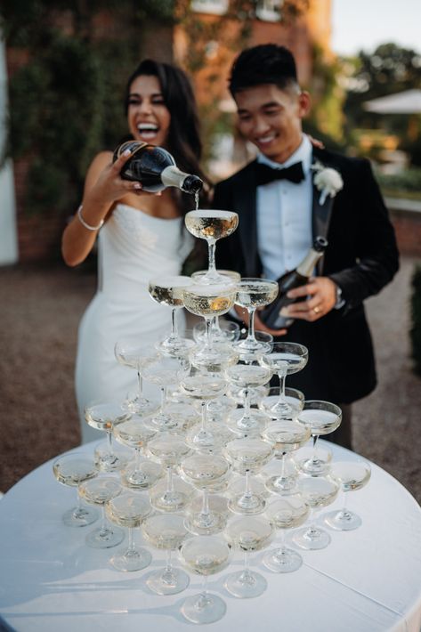 Your complete guide on how to build the best wedding champagne tower for your big day including flower ice cubes inspiration at Iscoyd Park Champagne Towers Wedding, Margarita Tower Wedding, Champagne For Wedding, Snow Picnic, Champagne Wedding Decor, Creepy Wedding, Champagne Wedding Themes, Champagne Tower Wedding, Champagne Towers