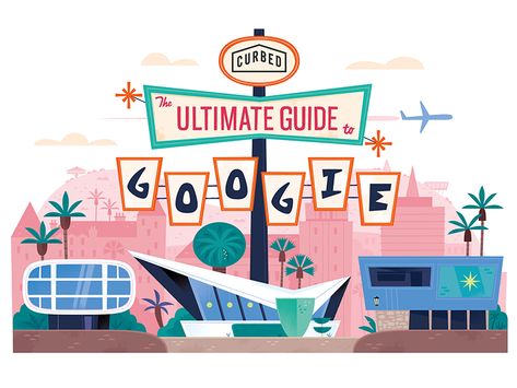 The Curbed Guide to Googie by Alexander Vidal on Dribbble Googie Design, Palm Springs Vintage, Atomic Age Design, Googie Architecture, Mid Century Illustration, Mid Century Art, Mid Century Modern Art, Retro Design, Creative Professional