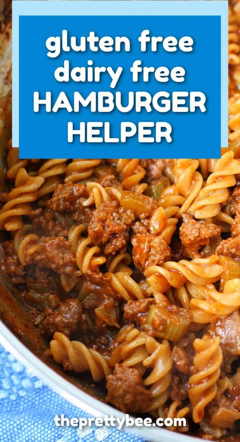 This homemade gluten free dairy free hamburger helper is the perfect meal for a cozy night at home! Dairy Free Hamburger Recipes, Dairy Free Hamburger Helper, Gluten Free Dairy Free Recipes Dinner, Hamburger Dinner Ideas, Gluten Free Hamburger, Beef Pasta Recipes, Gluten Free Milk, Dairy Free Recipes Dinner, Homemade Hamburger