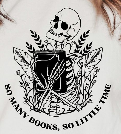 Skeleton Holding Book Tattoo, Skeleton With Book Tattoo, Horror Book Tattoo Ideas, Just One More Chapter Tattoo, Horror Book Tattoo, Skeleton Book Tattoo, Skeleton Reading Book Tattoo, Gothic Book Tattoo, Kindle Tattoo