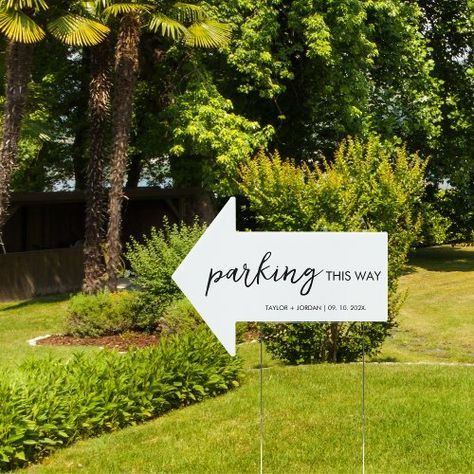 $27.9 | Wedding Parking Sign Simple Modern Script - wedding parking sign, script, modern, simple, elegant, garden sign, parking this way, black and white, calligraphy, parking Wedding Parking, Black And White Calligraphy, Barn Party, Personalized Wedding Decor, Parking Sign, Parking Area, Elegant Garden, Arrow Signs, Directional Signs