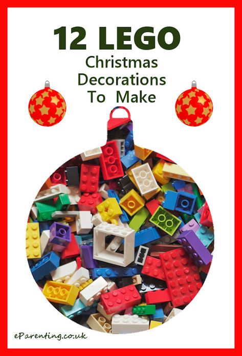 12 fun and easy DIY LEGO Christmas ornaments and decorations ideas to make that are simple for kids (or adults) to make. Lego Christmas Gifts, Lego Christmas Ornaments, Lego Ornaments, Lego Christmas Tree, Lego Tree, Lego Advent Calendar, Lego Advent, Lego Decorations, Lego Challenge