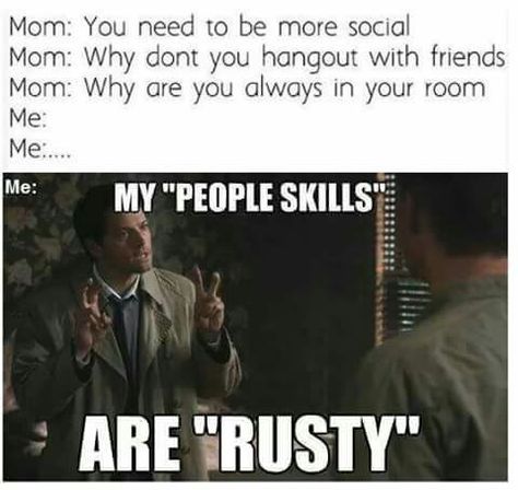 I am Castiel. Supernatural Baby, Spn Memes, Literature Humor, Supernatural Pictures, People Skills, Supernatural Memes, Supernatural Fans, Supernatural Funny, My People