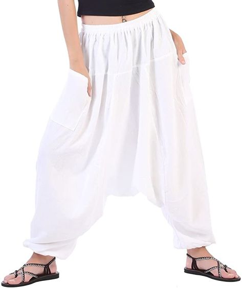 Amazon.com: CandyHusky Men Women 100% Cotton Loose Baggy Boho Gypsy Aladdin Yoga Harem Pants (Dark Brown) : Clothing, Shoes & Jewelry White Harem Pants, Yoga Harem Pants, Cotton Harem Pants, Boho Yoga, Mens Outfit Inspiration, Women Yoga, Stylish Pants, Boho Pants, Maternity Pants